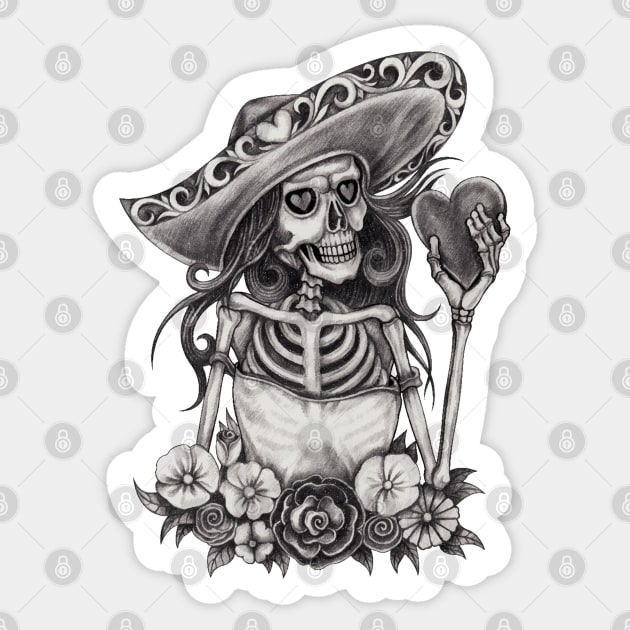 Sketch Skeleton Love Heart Sticker by HolidayBug